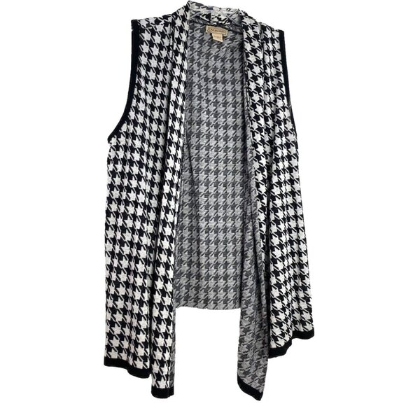 Art and Soul Womens Sleeveless Open Cardigan Sweater Black White Herringbone XL - Picture 1 of 10